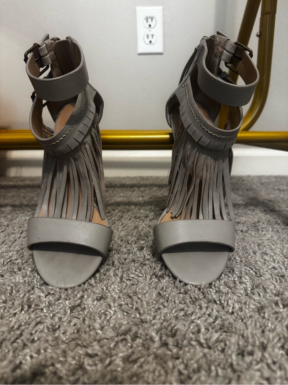 Joe's Jeans Gray Fringe Ankle-Strap Heels
